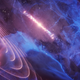 Interpretación artística del microquasar SS 433 (al fondo) y la nube de gas Fermi J1913+0515, que se puede ver a la izquierda de la imagen. Los dos objetos están en sincronía, a pesar de existir una distancia de 100 años luz entre ambos.